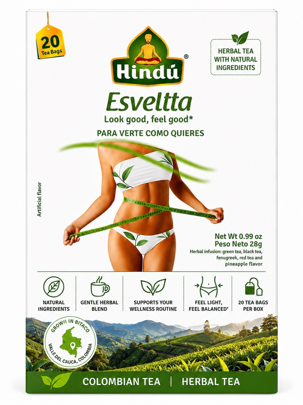 Hindu Esveltta Your Ideal Weight Herbal Tea Colombian Green Black Red Tea 1 Pack